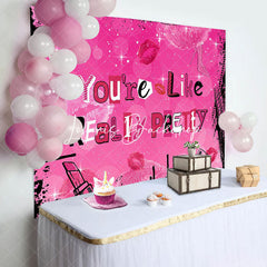 Lofaris Hot Pink Black Graffiti Lips Happy Birthday Backdrop