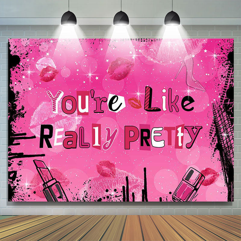 Lofaris Hot Pink Black Graffiti Lips Happy Birthday Backdrop