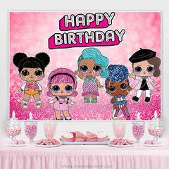 Lofaris Hot Pink Glitter Little Dolls Happy Birthday Backdrop