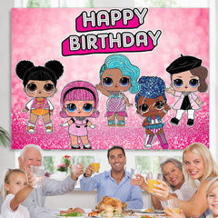 Lofaris Hot Pink Glitter Little Dolls Happy Birthday Backdrop