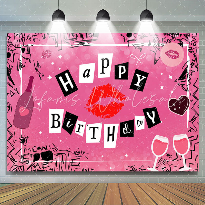 Lofaris Hot Pink Kiss Happy Birthday Backdrop For Girls