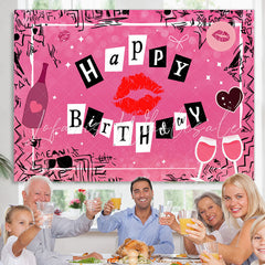 Lofaris Hot Pink Kiss Happy Birthday Backdrop For Girls