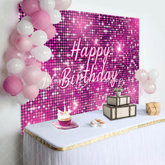 Lofaris Hot Pink Sequins Sparkle Happy Birthday Backdrop