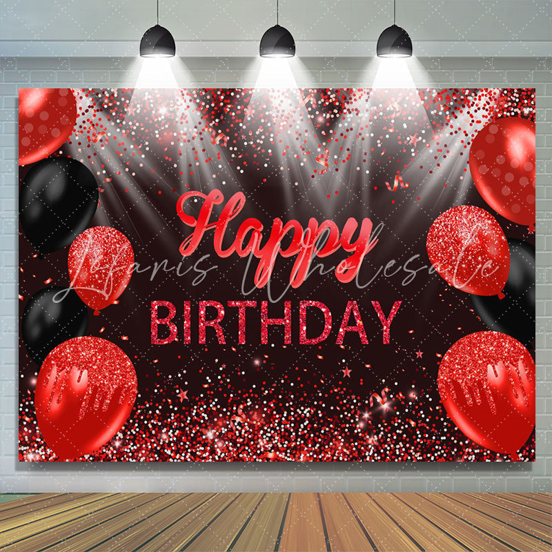 Lofaris Hot Red And Black Ribbion Balloons Birthday Backdrop