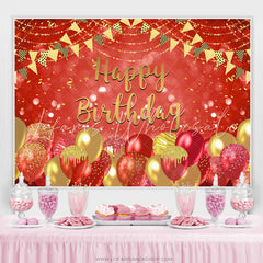 Lofaris Hot Red Balloon Flag Ribbon Happy Birthday Backdrop