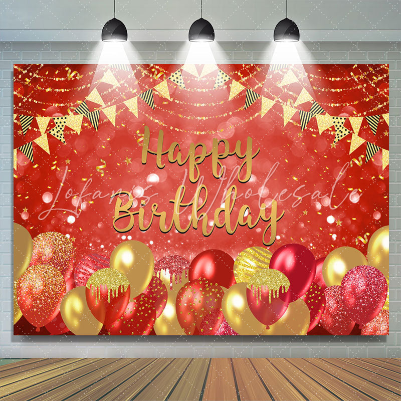 Lofaris Hot Red Balloon Flag Ribbon Happy Birthday Backdrop