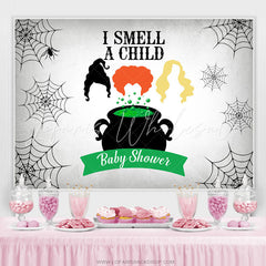 Lofaris I Smell A Child Halloween Grey Baby Shower Backdrop