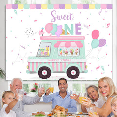 Lofaris Ice Cream Truck Sweet One Happy 1St Birthday Backdrop