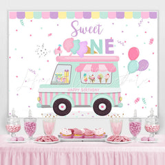 Lofaris Ice Cream Truck Sweet One Happy 1St Birthday Backdrop