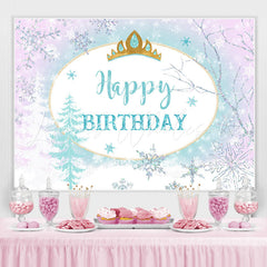 Lofaris Ice World Theme Princess Crown Happy Birthday Backdrop