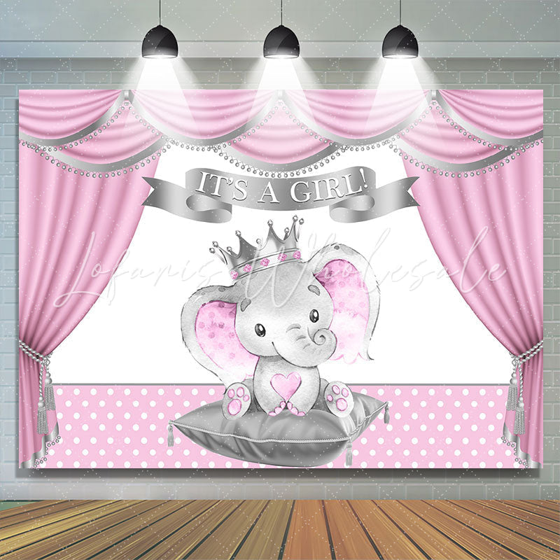 Lofaris It Is A Girl! Baby Elephant Shower Backdrop