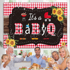 Lofaris Its A Baby Q Barbeque Plaid Wooden Gender Reveal Backdrop