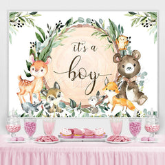 Lofaris Its A Boy Animal Green Wreath Backdrop for Baby Shower