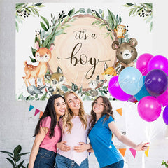 Lofaris Its A Boy Animal Green Wreath Backdrop for Baby Shower