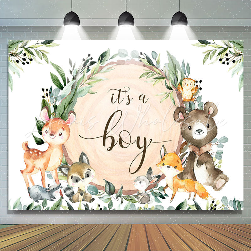 Lofaris Its A Boy Animal Green Wreath Backdrop for Baby Shower