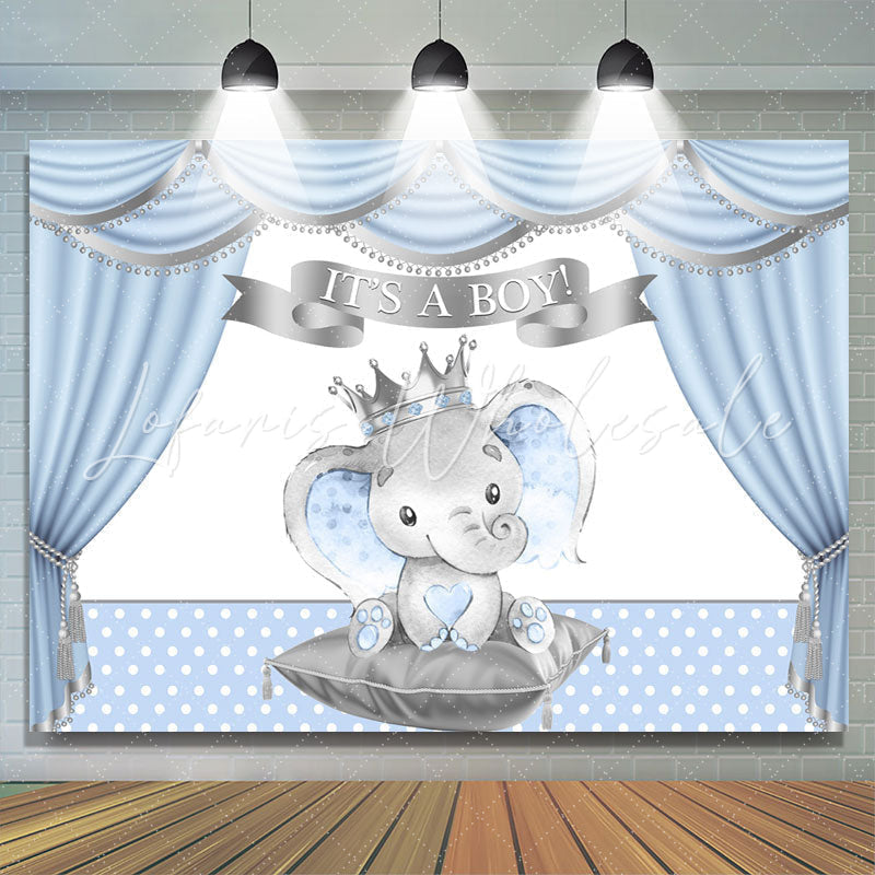 Lofaris Its A Boy Blue Curtain Elephant Dots Baby Shower Backdrop