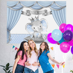 Lofaris Its A Boy Blue Curtain Elephant Dots Baby Shower Backdrop