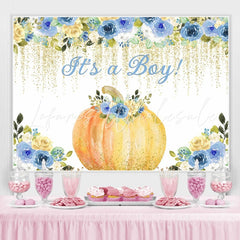 Lofaris Its a Boy! Blue flowers pumpkin baby shower Backdrop