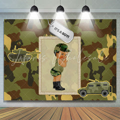 Lofaris Its A Boy Camouflage Truck Backdrop for Baby Shower