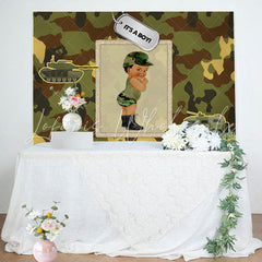 Lofaris Its A Boy Camouflage Truck Backdrop for Baby Shower