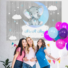 Lofaris It’s A Boy Cloud Star Elephant Silver Baby Shower Backdrop