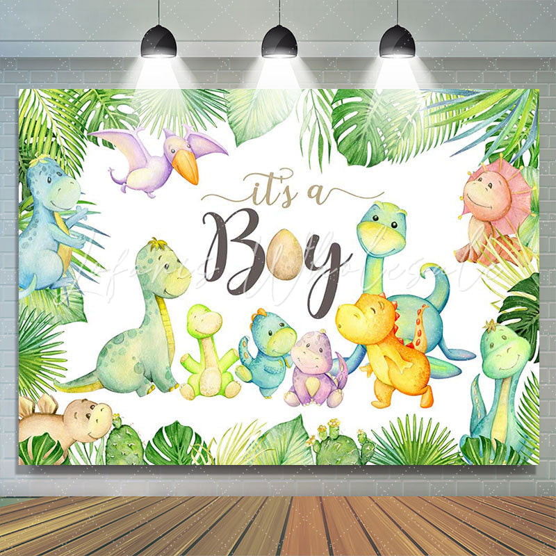 Lofaris Its A Boy Dinosaurs Monsteras Baby Shower Backdrop