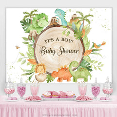 Lofaris Its A Boy Green Leaves Dinosaur Baby Shower Backdrop