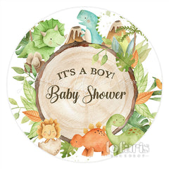 Lofaris Its A Boy Green Leaves Dinosaur Round Baby Shower Backdrop