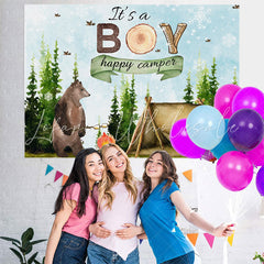 Lofaris Its A Boy Happy Camper With Bear Baby Shower Backdrop