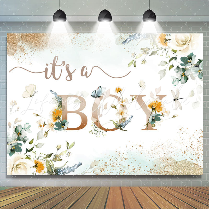 Lofaris Its A Boy Light Green Floral Baby Shower Backdrop