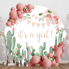 Lofaris Its A Girl Cactus Floral Round Baby Shower Backdrop