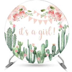 Lofaris Its A Girl Cactus Floral Round Baby Shower Backdrop