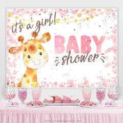 Lofaris Its A Girl Cute Giraffe Pink Backdrop For Baby Shower