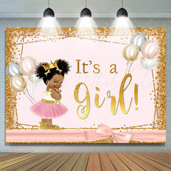 Lofaris Its A Girl Golden Pink Balloon Baby Shower Backdrop