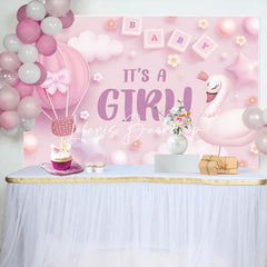 Lofaris Its A Girl Pink Cloud Swan Gender Reveal Backdrop