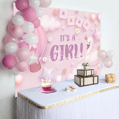 Lofaris Its A Girl Pink Cloud Swan Gender Reveal Backdrop