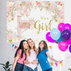 Lofaris Its A Girl Pink Floral Balloon Baby Shower Backdrop