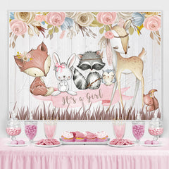 Lofaris Its A Girl Pink Floral Cute Animal Backdrop for Baby Shower