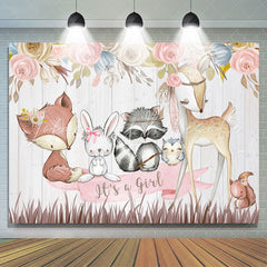 Lofaris Its A Girl Pink Floral Cute Animal Backdrop for Baby Shower