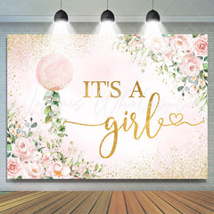 Lofaris Its A Girl Pink Floral Sequin Baby Shower Backdrop