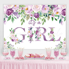 Lofaris Its A Girl Purple Floral Baby Shower Backdrop for Party