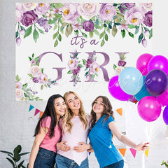 Lofaris Its A Girl Purple Floral Baby Shower Backdrop for Party