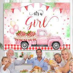 Lofaris Its A Girl Strawberry Pink Truck Baby Shower Backdrop