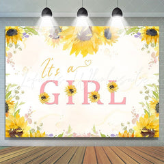 Lofaris Its A Girl Sunflower Decoration Backdrop for Baby Shower