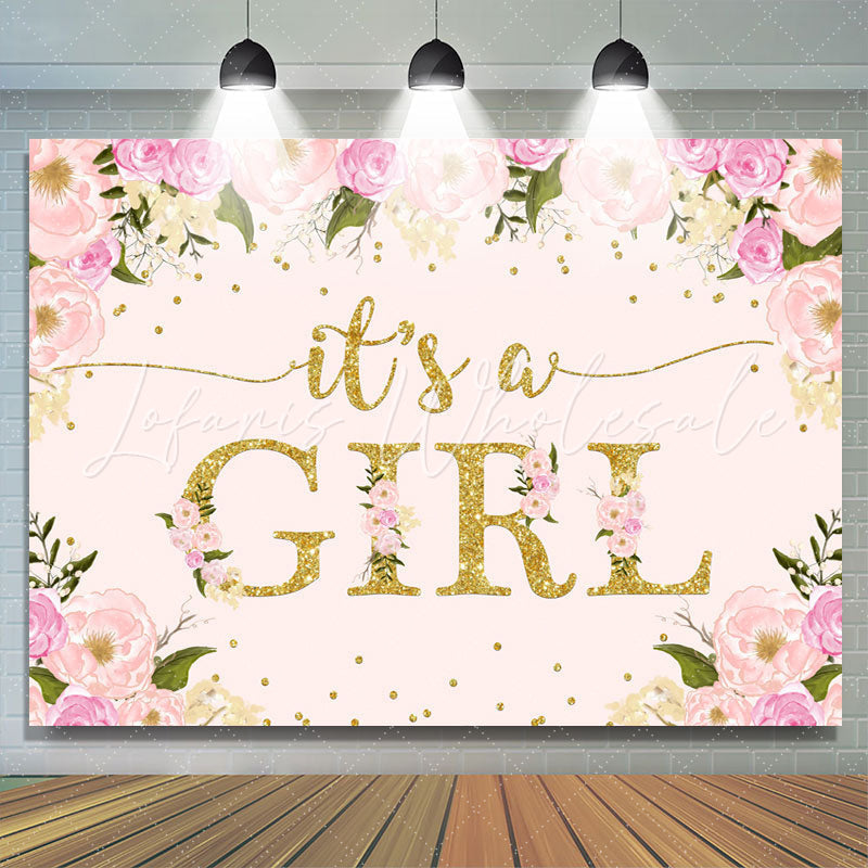 Lofaris Its A Girl Sweet Pink And Floral Baby Shower Backdrop