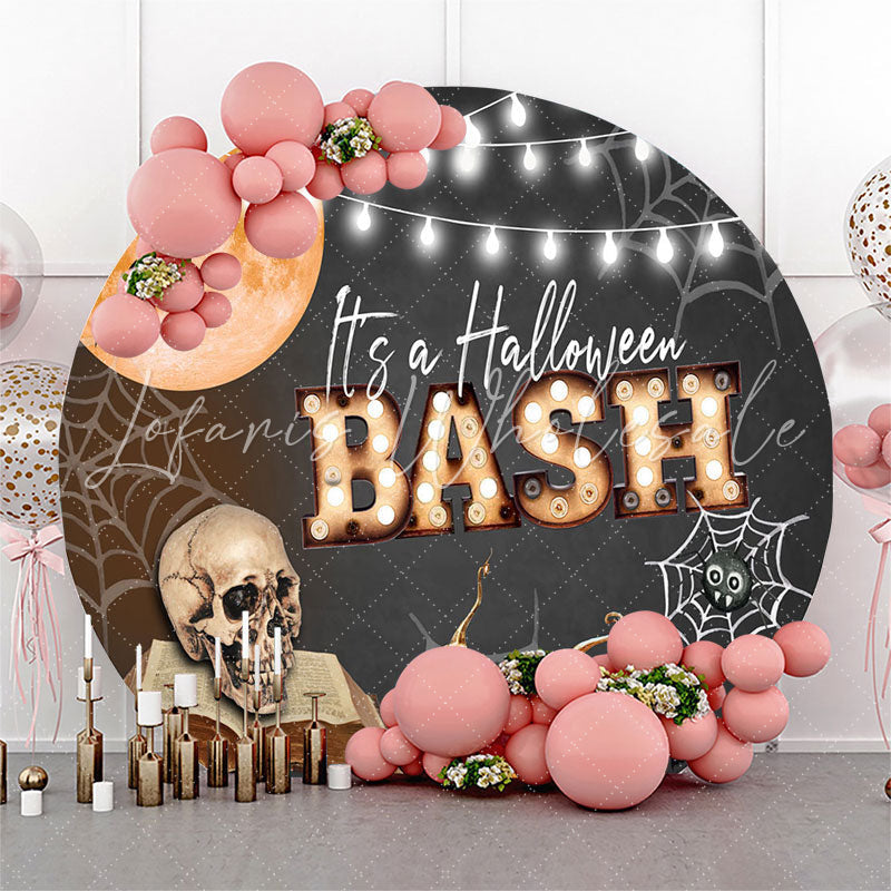 Lofaris Its A Halloween Bash Pumpkin Bone Web Round Backdrop