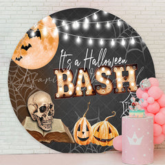 Lofaris Its A Halloween Bash Pumpkin Bone Web Round Backdrop