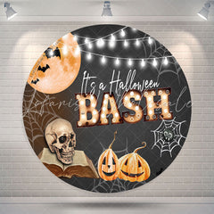 Lofaris Its A Halloween Bash Pumpkin Bone Web Round Backdrop