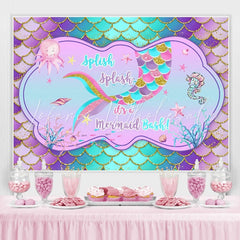 Lofaris Spish Its A Mermaid Bash Glitter Baby Shower Backdrop