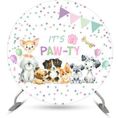 Lofaris Its A Pawty Cute Puppies Colorful Dots Round Backdrop